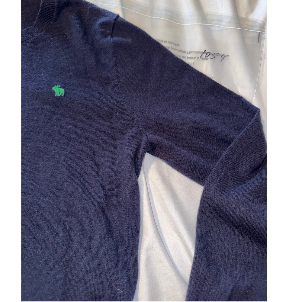 Abercrombie & Fitch Mens Navy Blue Crewneck Sweater Green Moose Logo Size L - Picture 3 of 5